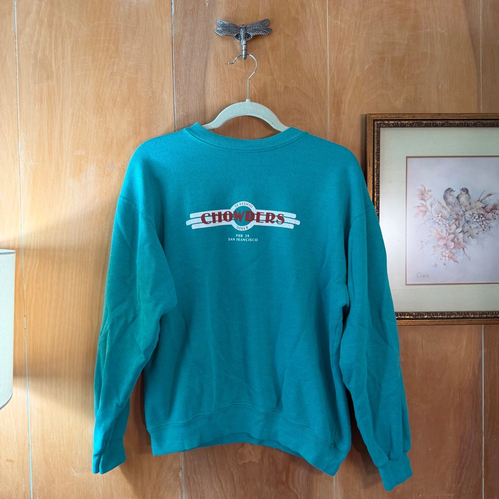 Vintage Hanes Chowders Pier 39 San Francisco Sweatshirt Teal Large USA Made